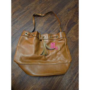 Initials Inc brown bag purse with letter M embroidered NEW
